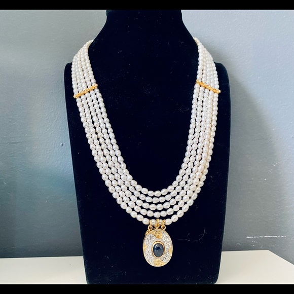 Antique vintage Gold plated freshwater pearl necklace CZ...